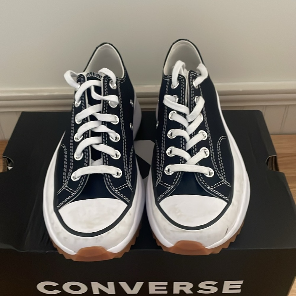 Converse Women's Black White Platform Run Star Hike Sneakers - Picture 2 of 5